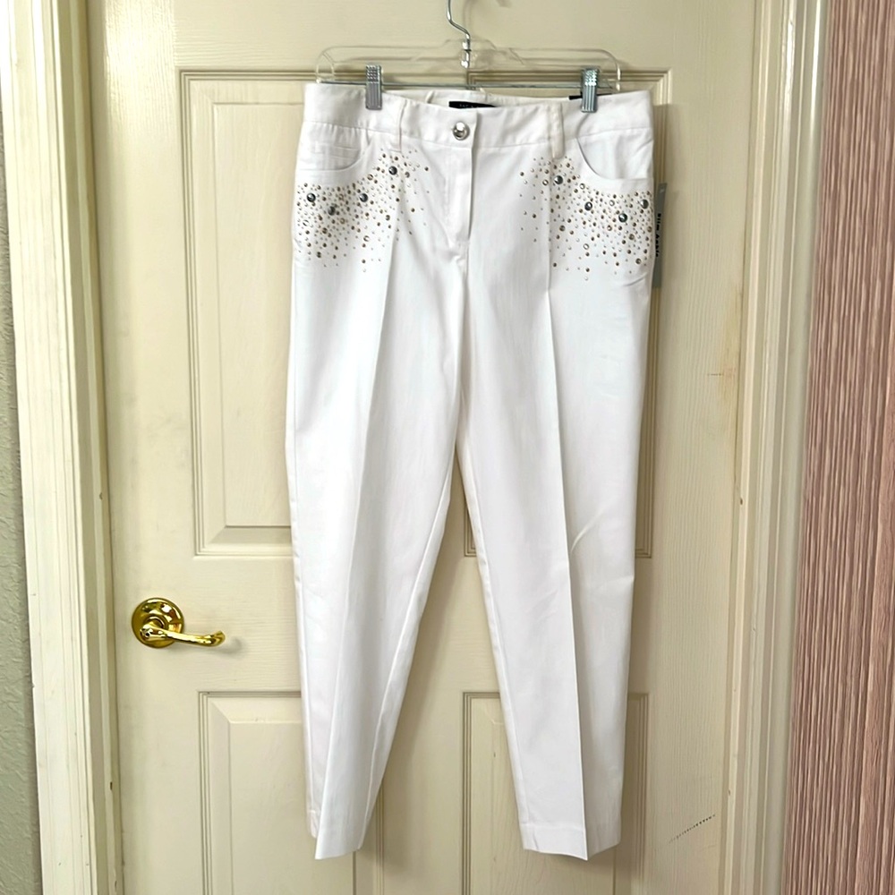 NWT Zac & Rachel Size 10 Slim Ankle White Embellished Pants
